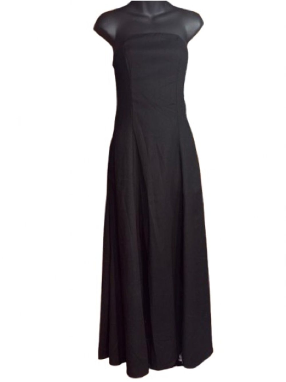Black Strapless Cotton Linen Blend Maxi Gown with Smock Backed Size M
